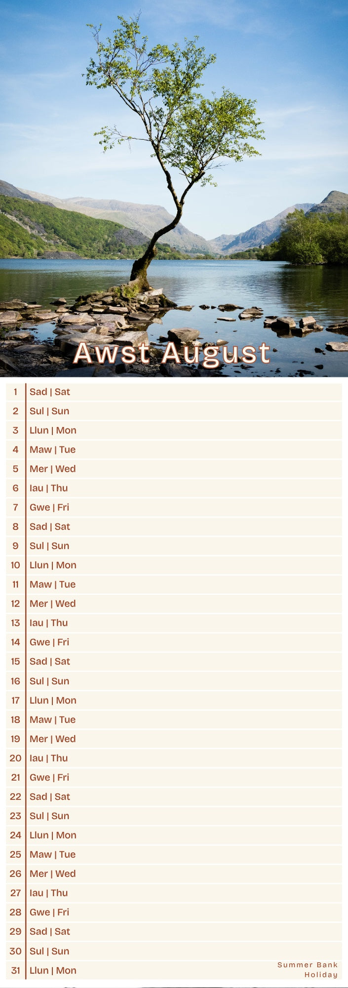 Llanberis Slim Calendar