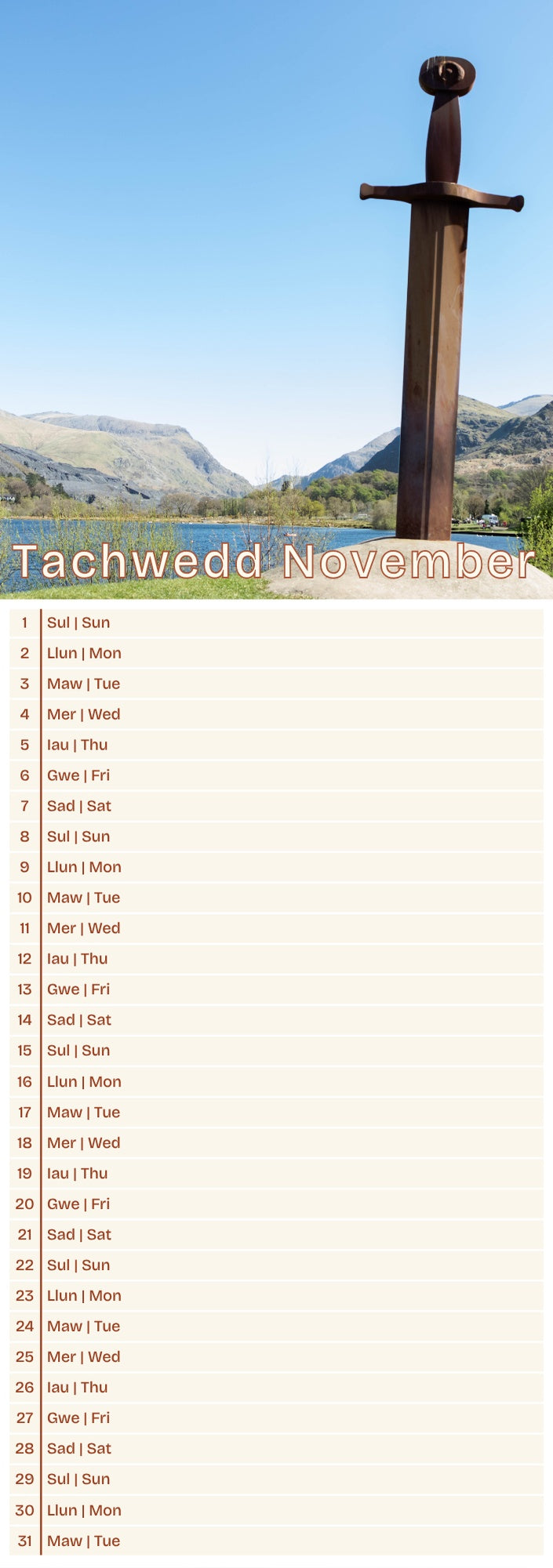 Llanberis Slim Calendar