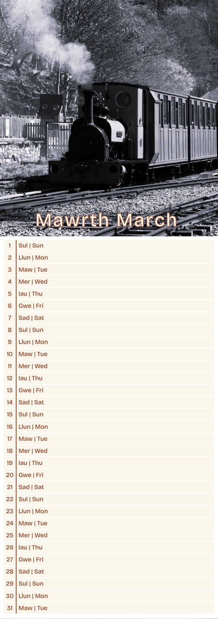 Llanberis Slim Calendar
