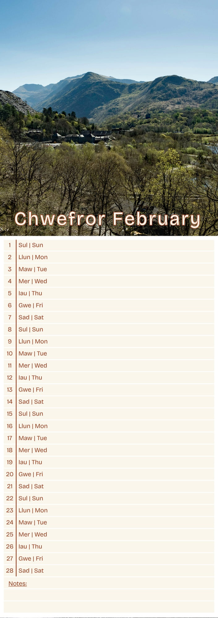 Llanberis Slim Calendar