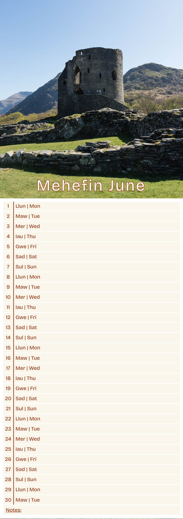 Llanberis Slim Calendar
