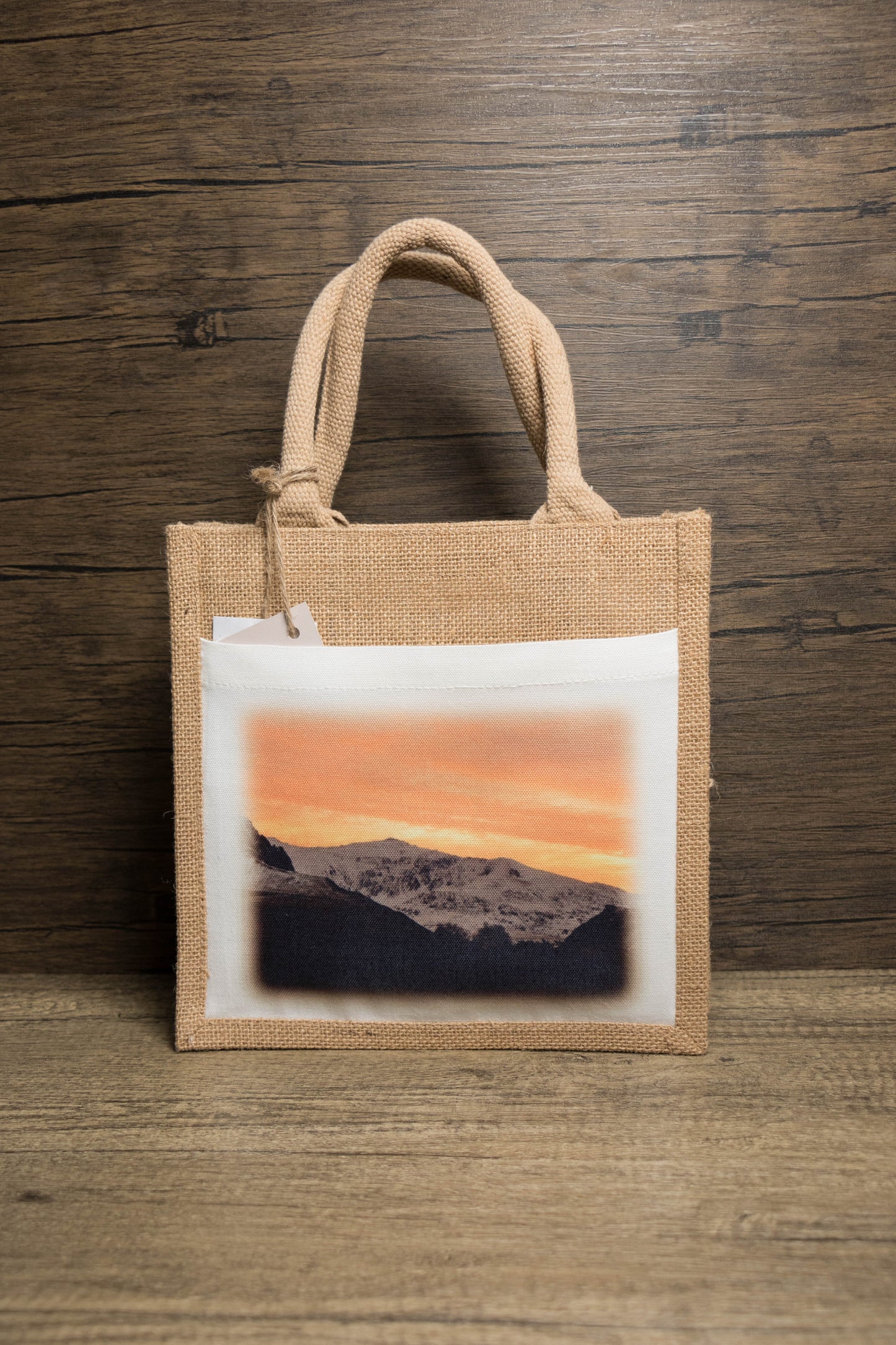 Jute bag with a printed a sunrise landscape of Yr Wyddfa/ Snowdon